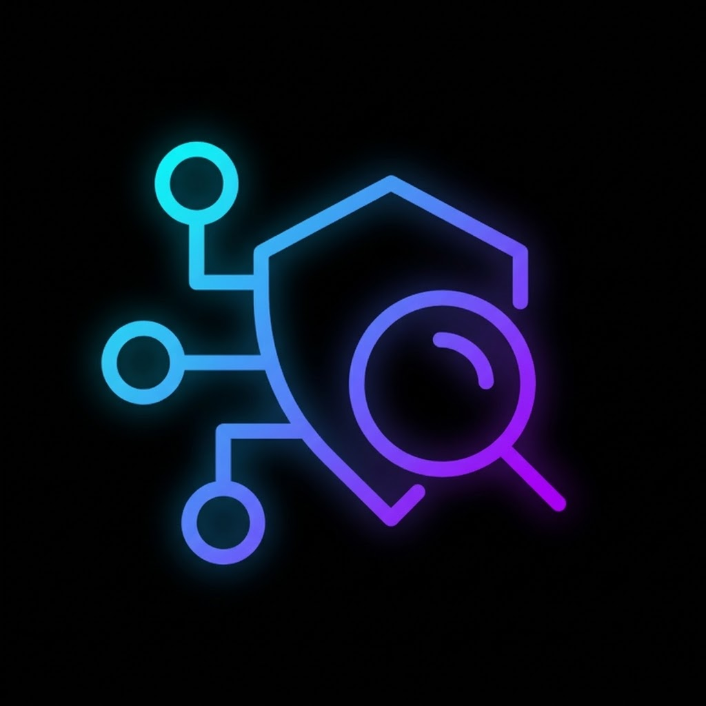 Neon shield and magnifying glass representing container image CVE policy inspection